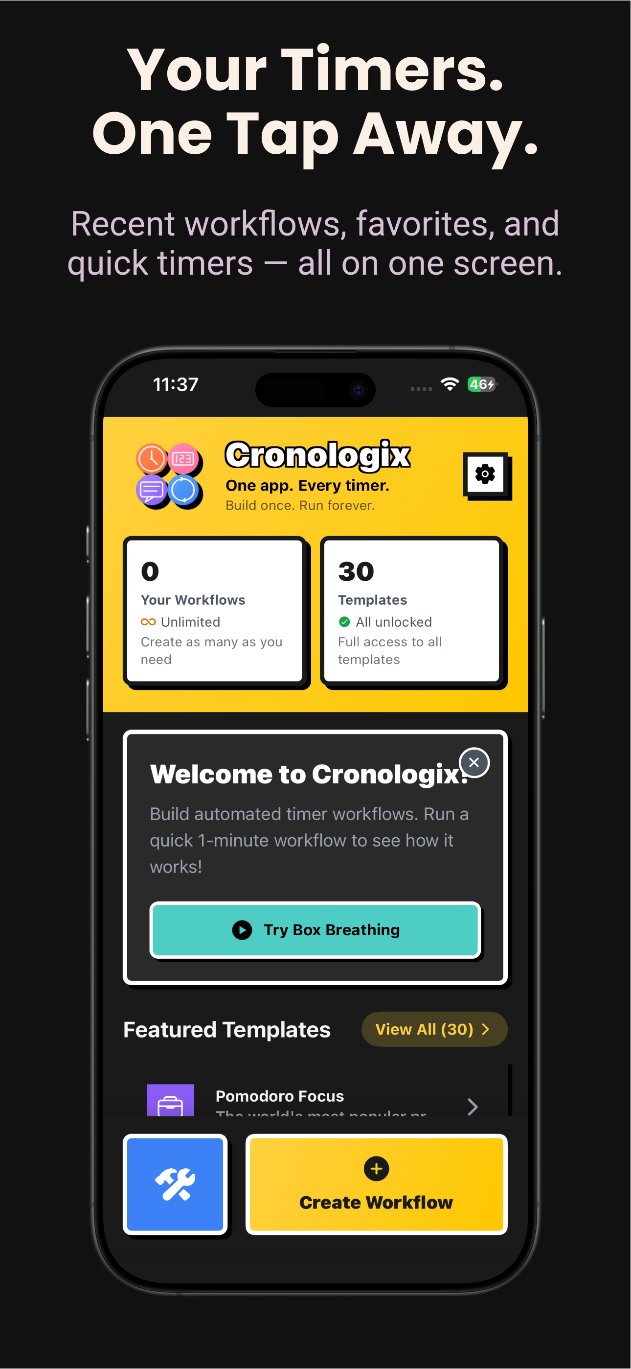 Cronologix Dashboard - Quick Timer and Workflow Access